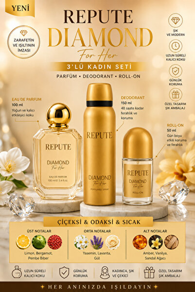 repute Diamond For Her 3'lü Kadın Parfüm Seti – Eau de Parfum 100 ml + Deodor...