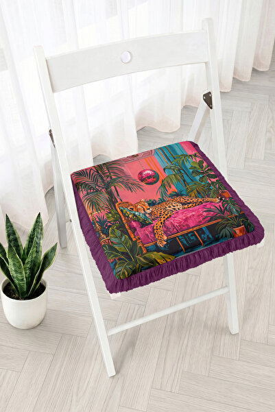 Realhomes Leopard Figure between Tropical Leaves Fringed Zippered Chair Cushi...