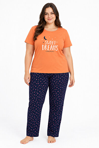 FAMES PİJAMA Plus size sweet dreams summer orange pajama set