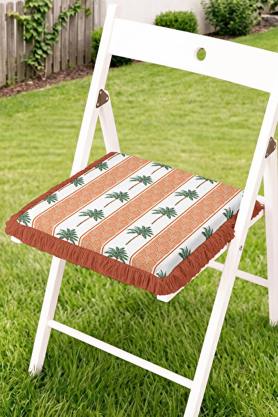 Realhomes Palm Leaf Pattern Geometric Striped Fringed Zippered Chair Cushion ...