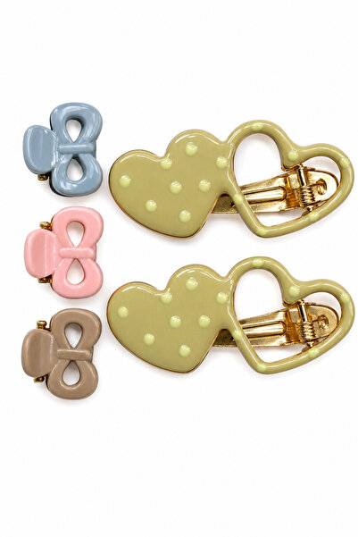 Jack Ferrero Girl's Colorful Hair Clip Set with Heart and Bow Figures, 4 Pieces