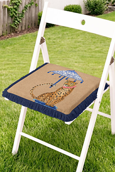 Realhomes Fringed Zippered Chair Cushion with Leopard Figure under Umbrella -...