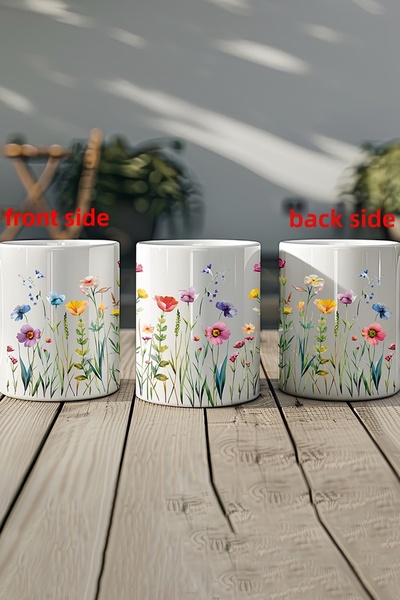 giftkonsept كوب هدية أبيض مطبوع عليه جميع الأزهار البرية