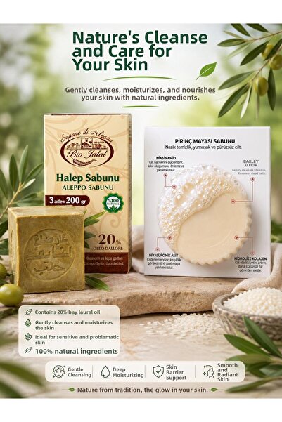 Promar Handmade Natural Olive Oil and Laurel Soap 3 Pieces + Rice Milk Soap (Gift)
