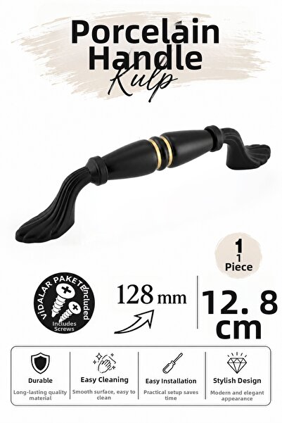 Badem10 Mâner cu dungi negre aurii din porțelan Pera 128 mm 12,8 cm Mâner pen...