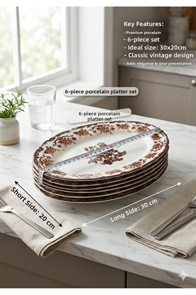 porselen Elegant Detailed Classic Floral Patterned Set of 6 Kayak Plates - 30...