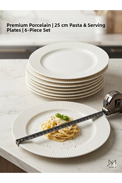 porselen Premium Striped 25 cm Serving Plate Set of 6