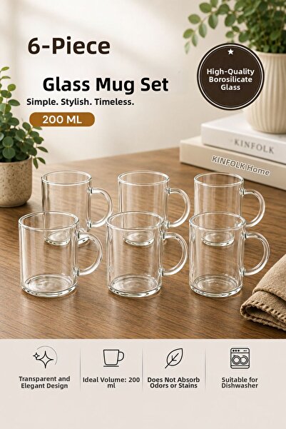 ENYAZA(2024) Set of 6 Borosilicate Glass Mugs with Handles, Transparent Heat-...