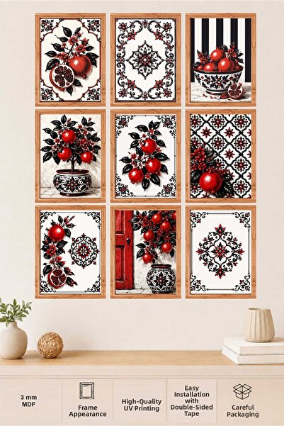 UNT Set de pictură decorativă MDF negru-roșu cu motiv rodie – Colecție de mod...