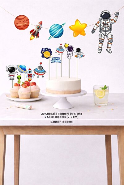 Sinek Kupası Tasarım Space Concept Birthday Set 5 Figures Banner 5 Figures Ca...