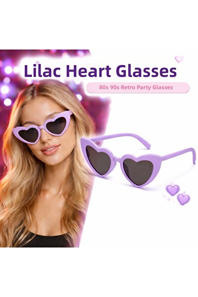 magicool Purple Lilac Retro Heart Glasses – 80S 90S Style Party Glasses
