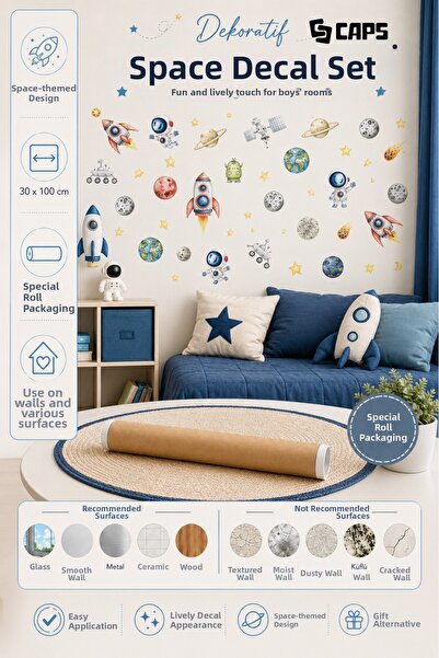 caps Space Foil Set Adhesive Wall Sticker Children's Room Decorative Sticker ...