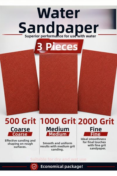 CNR Headlight Polishing Water Sandpaper Set 3-Piece 500 1000 2000 Grit for Au...