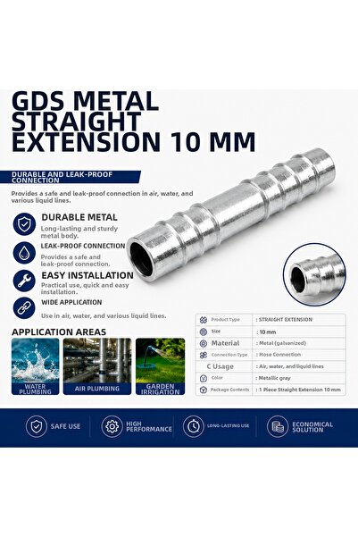 GENERAL Gds 10 mm Metal Straight Connector Hose Fitting Galvanized
