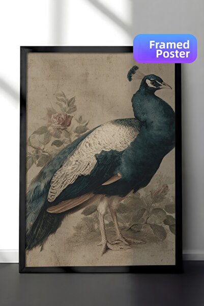 Zestia Pictură murală vintage, portret clasic cu păun, înrămat în negru Nr.: ...