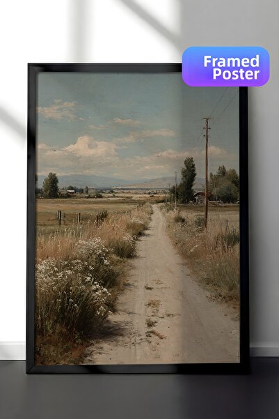 Zestia Pictură murală vintage, peisaj de vară pe drumul rural, înrămată în ne...