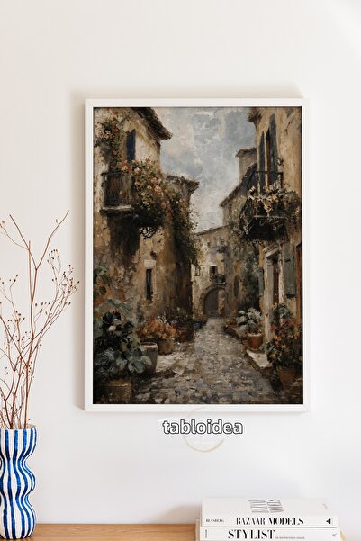 tablodea Pictură vintage cu oraș mediteraneanesc, pictură murală cu peisaj fl...
