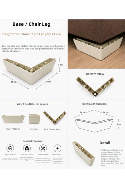 Büş Büş Aksesuar Furniture Leg, 7X24 Cm, Plastic Leg, Cabinet, Base Leg, 4 Pi...
