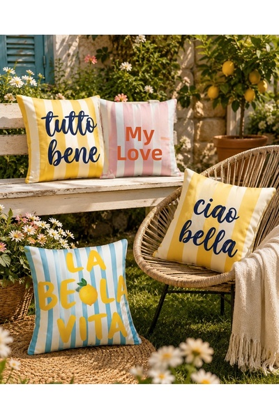 menesahome Set de 4 huse de pernă cu imprimeu digital, cu model de litere ita...