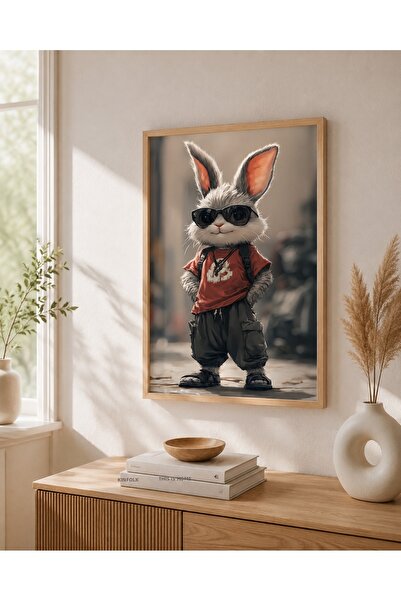 bestablo Tablou din lemn înrămat cu personajul iepurelui cool |   Decor pentr...