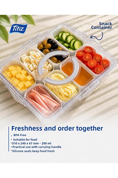 BuradaBuldun Multi-Purpose Snack Container with 8 Compartments Portable Break...