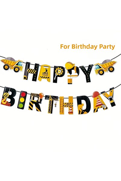 Generic Brand Construction Vehicle Banner Birthday Party Decor