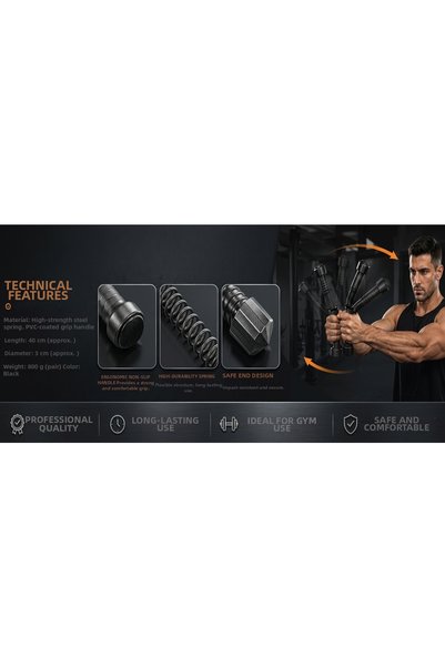 nkspor Nk Sports Professional Flexo Bar Wrist Chest Training Spring 40 cm 800 Gr Black Exercise Bar