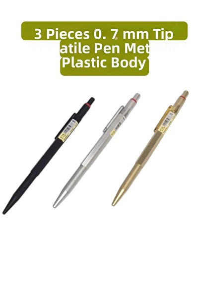 SEYFİKİRTASİYE 3 pieces of 0.7 mm tip versatile pen with metallic plastic body