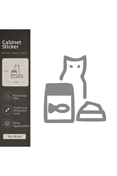 Reysa Tasarım Cat Food Matte Gray Decorative Foil Sticker 14X14 cm