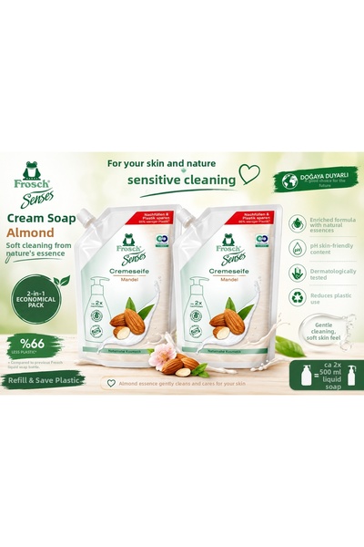 Frosch Senses Almond Extract Cream Soap 500 ml – Natural Ingredients, Skin-Fr...