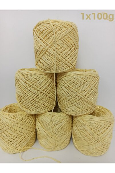 İPEK YÜN İPLİK DÜNYASI Bamboo Cotton Knitting Yarn (Light Yellow, Gold Glitte...