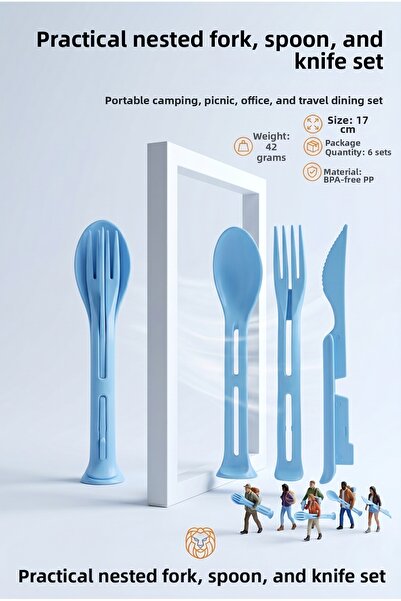 Transformacion 6 Li Practical Interlocking Fork Spoon Knife Set - 3-Piece Por...