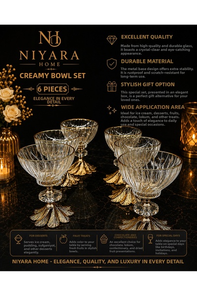 Niyara home Cam 6-Piece Ice Cream Bowl Set with Metal Legs Serving/Presentation