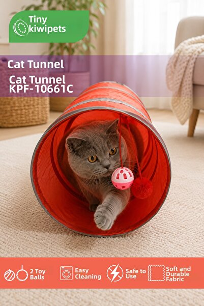Kiwi KPT-10661C نفق القطط |   نفق ألعاب قابل للطي ومساحة للإخفاء وتصميم متين