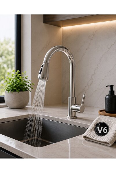 vb vitrinbanyo Silver Ginza Spiral Kitchen Faucet Movable Head Sink Faucet Ex...