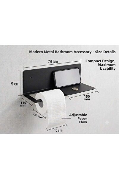 Lider MAGNESİA Toilet Paper Holder Metal Black 29X9 cm Toilet Paper Roll Holder