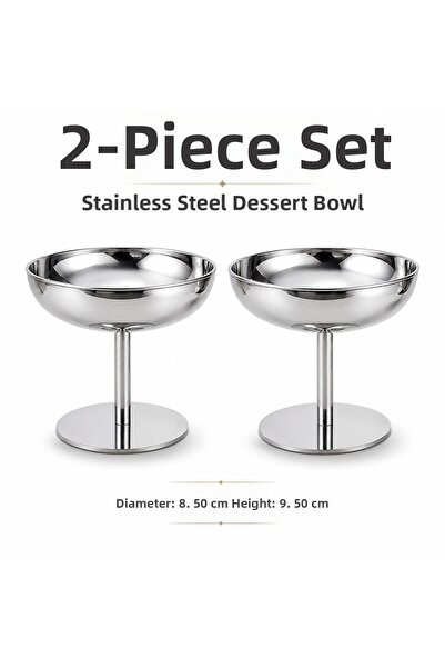 Turkco Silver Stainless Steel Footed Ice Cream Bowl Sweet Delight and Fruit P...