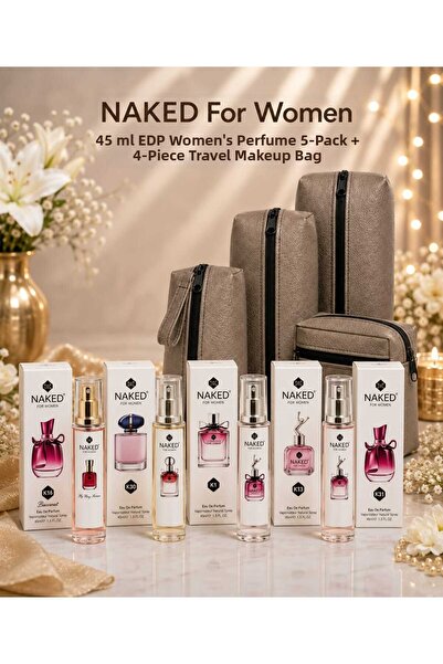 naked For Women 45 ml Edp Women's Perfume Set of 5 + Travel Size Makeup Bag of 4