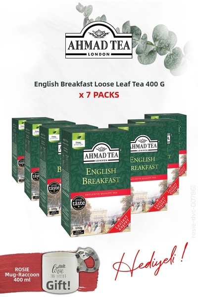 Ahmad Tea 7-Pack English Breakfast 400 g Bulk Tea and Raccoon Mug Gift
