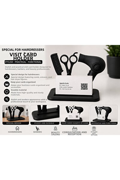 LİYA3D حامل بطاقات عمل بتصميم صالون تجميل الشعر - حامل بطاقات عمل مكتبي بتصمي...