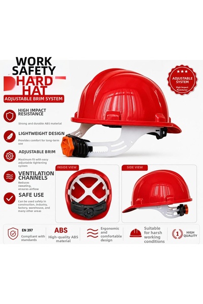 ÇELİKER Adjustable Screw-On Protective Helmet Red