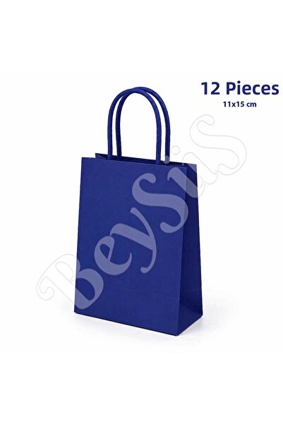 BeySüS حقيبة هدايا ورقية مقاس 11×15 سم باللون الأزرق الداكن 12 قطعة