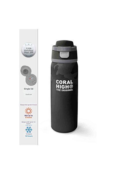 Coral High Black Camouflage Patterned Steel Thermos Flask 800 ml 38516