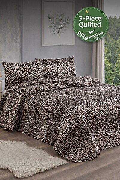 St Shopyteks Double Bedspread 200X220 Quilted Pique Leopard Soft Bedspread Set