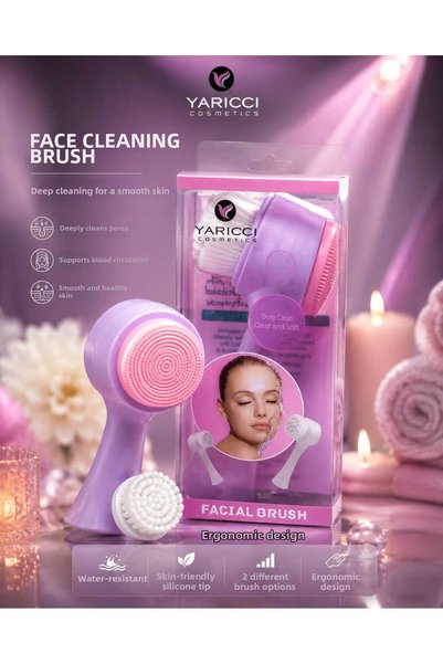 Generic Brand Yaricci Cosmetics Facial Cleansing Brush with Silicone Massage Head and Soft Bristles – Facial Brush (Purple/Pink)