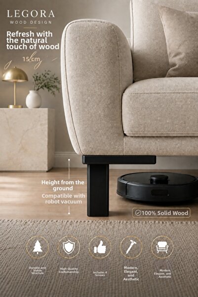 LEGORA WOOD DESIGN ساق أثاث خشبية مقاس 15 سم من خشب الدردار، ساق أريكة سرير ب...
