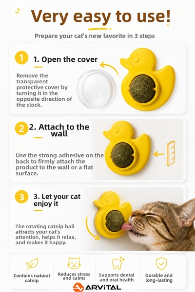Arvital Duck Design Wall-Adhering Catnip Ball Rotating Catnip Licking Toy
