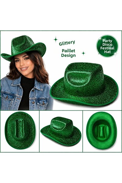 Twin Store Shiny Green Cowboy Hat for Women Men Party Disco Festival Hat