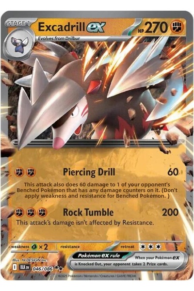 Pokemon TCG Excadrill Ex # 46 Pokemon Black Bolt Original Card