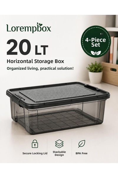 LOREMPBOX مجموعة تنظيم أفقية مكونة من 4 قطع سعة 20 لتر - صندوق تخزين متعدد ال...